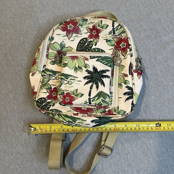 Vintage SUNNY HAWAII Cream w/Palm Tree Floral Print Mini Backpack Purse - Picture 9 of 14